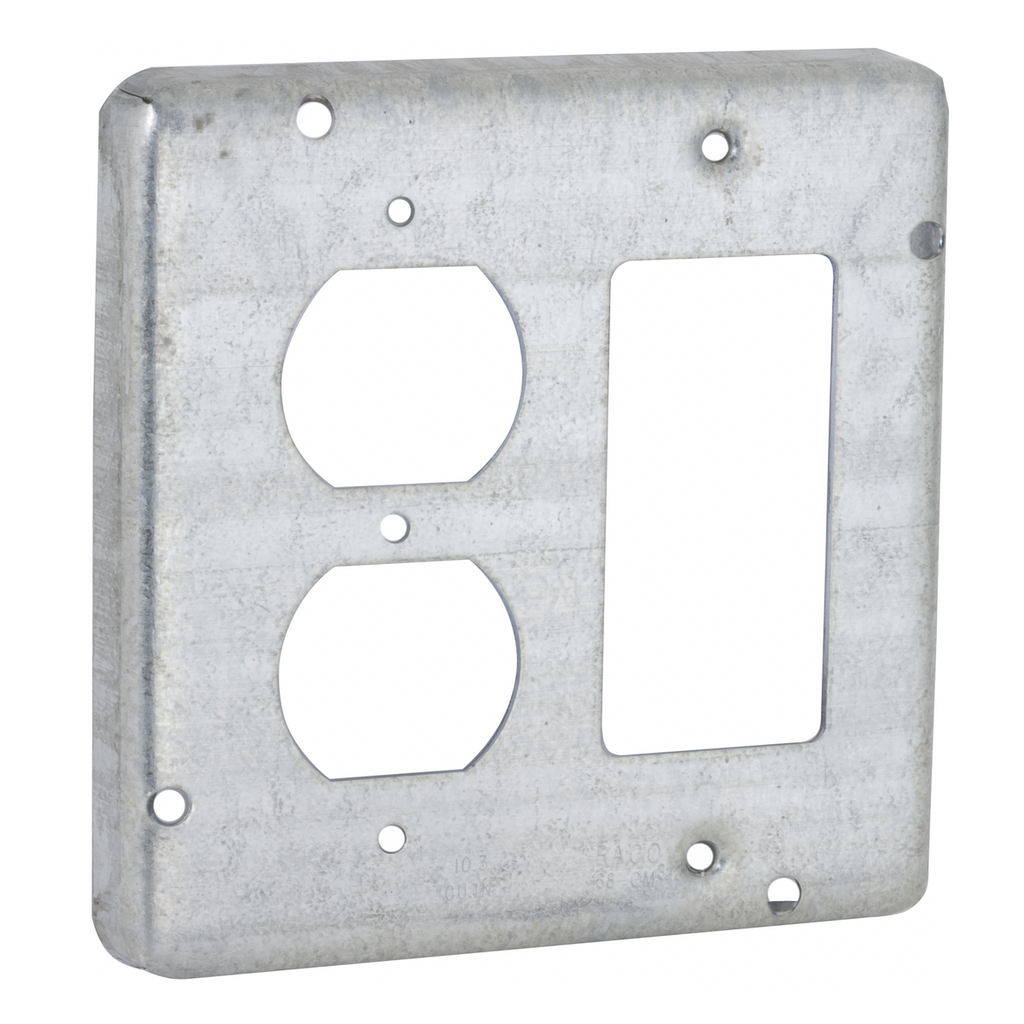 Product image for Raco 959 4-11/16" Square Cover, Exposed Work, Duplex/GFCI