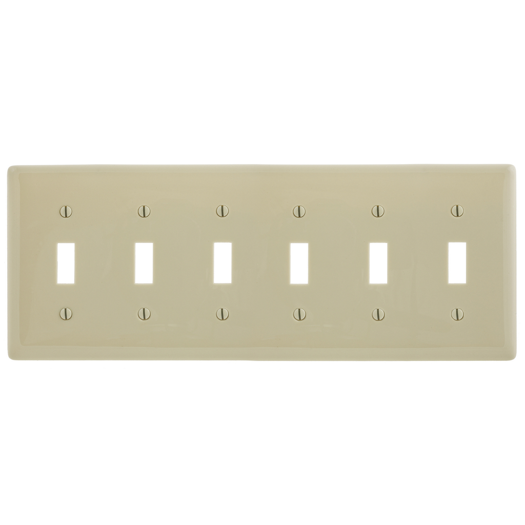 Product image for Hubbell Wiring Devices NP6I 6-Gang Ivory Nylon Standard 6-Toggle Switch Wallplate