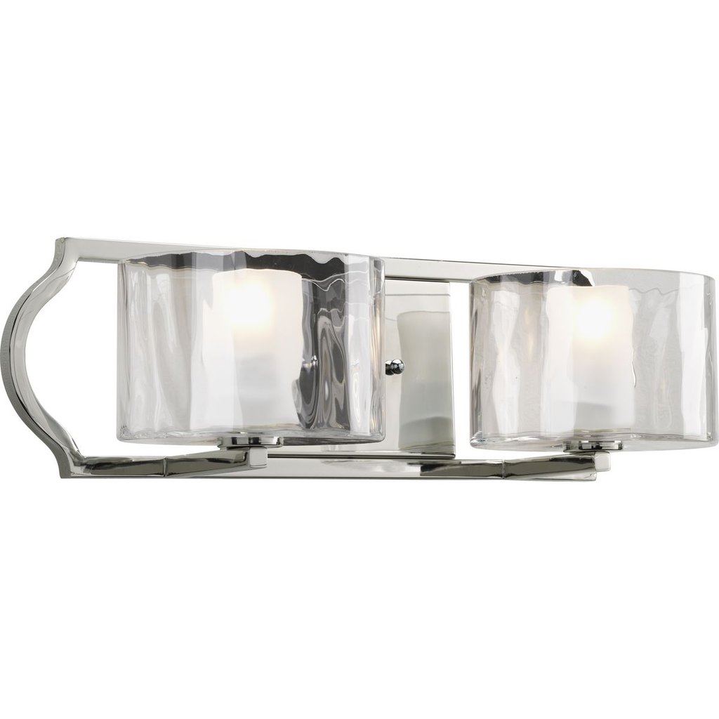 Product image for Progress P3076-104WB Caress Collection Two-Light Polished Nickel Clear Water Glass Luxe Bath Vanity Light