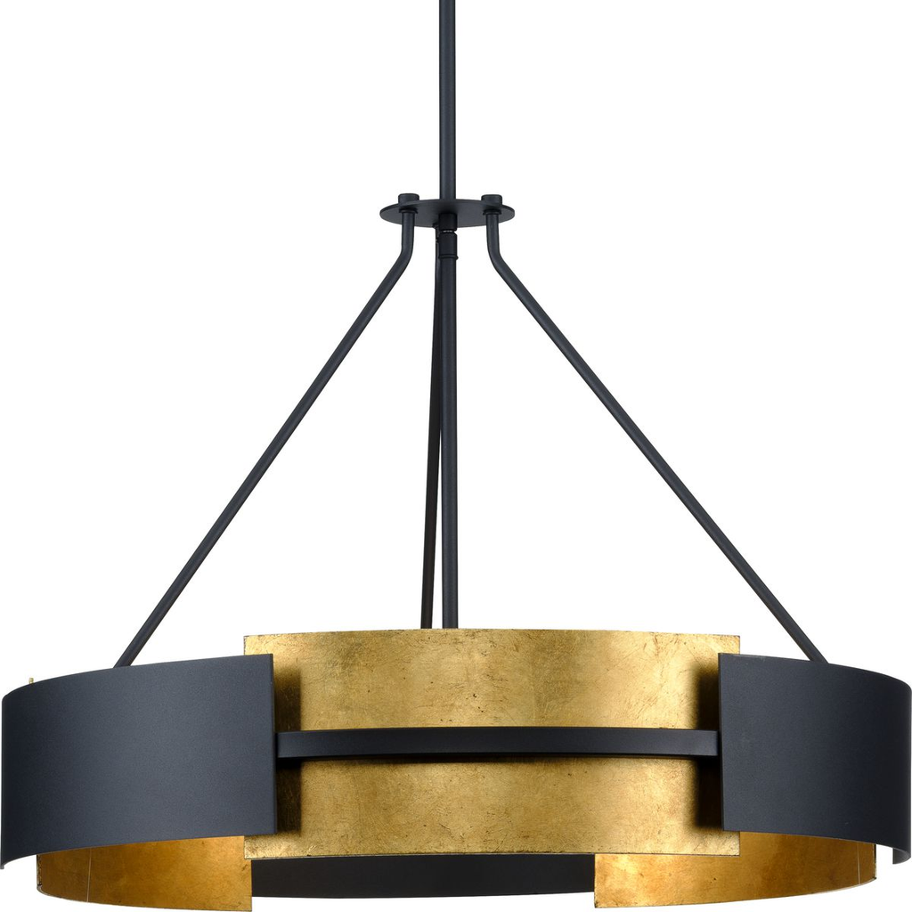 Product image for Progress P500330-031 Lowery Collection Five-Light Textured Black/Distressed Gold Hanging Pendant Light