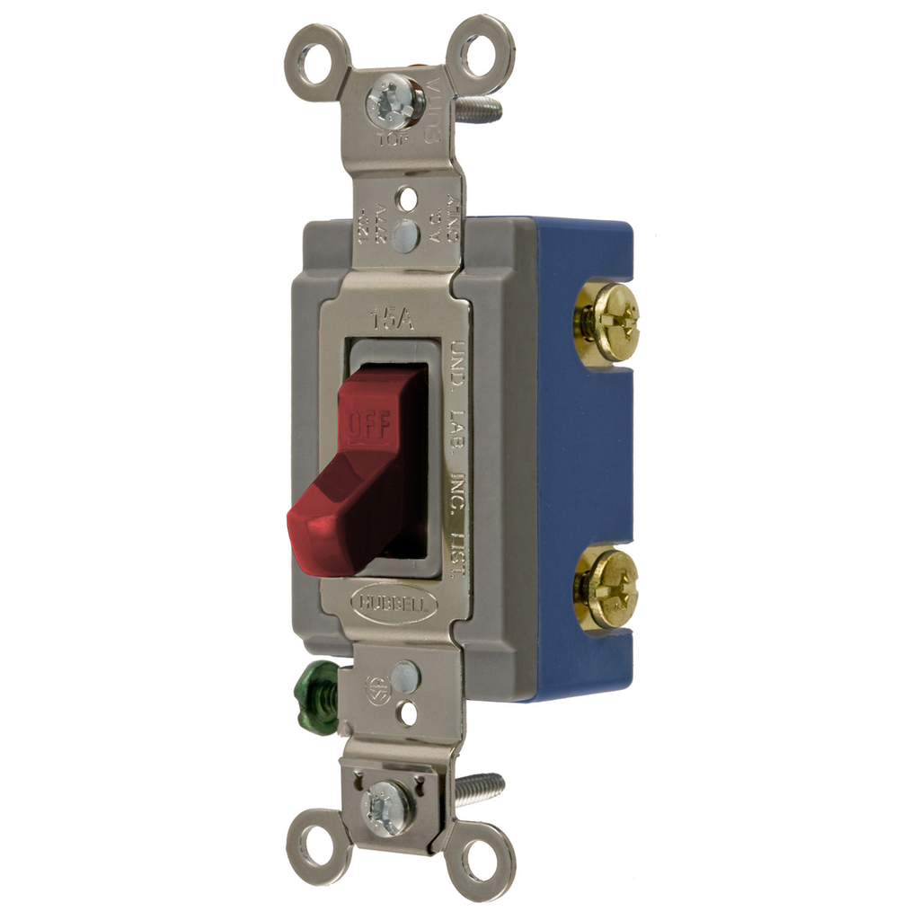 Product image for Hubbell HBL1201-R 15A 120/277V SP Red Toggle Switch. Extra Heavy Duty Industrial Series
