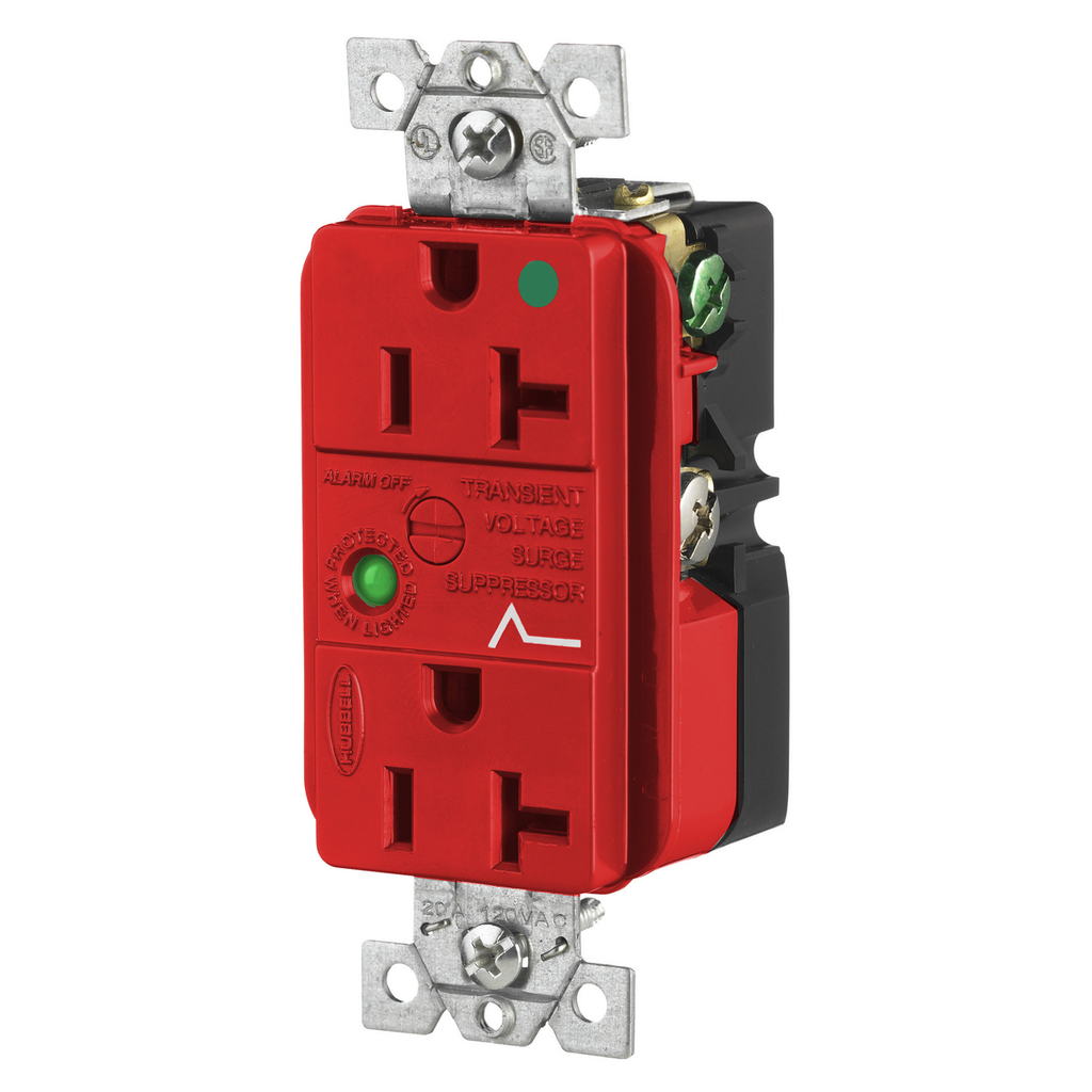 Product image for Hubbell HBL8362RSADUP SPD Receptacle, HG, 20A 125V, 5-20R, RD
