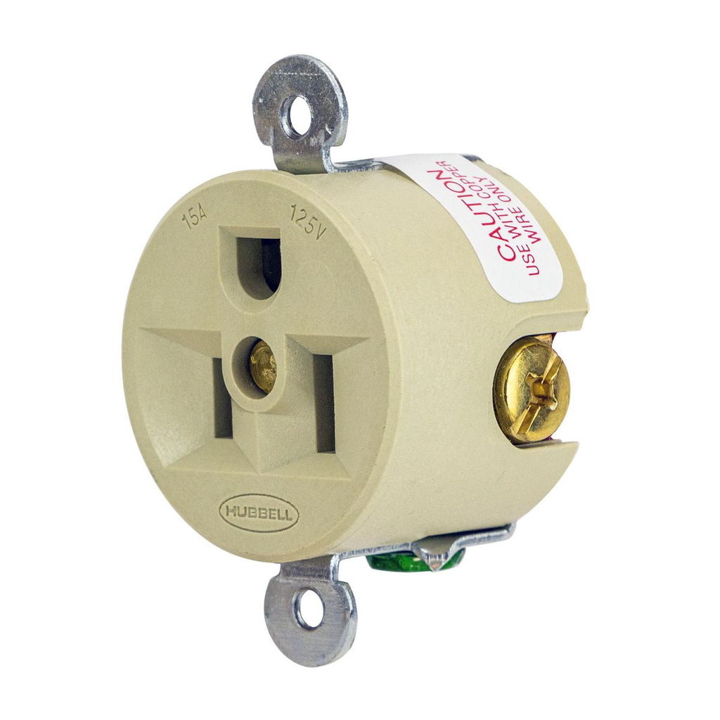 Product image for Hubbell HBL5258I 15 Amp 125 Volt 2-Pole 3-Wire NEMA 5-15R Ivory Single Straight Blade Receptacle