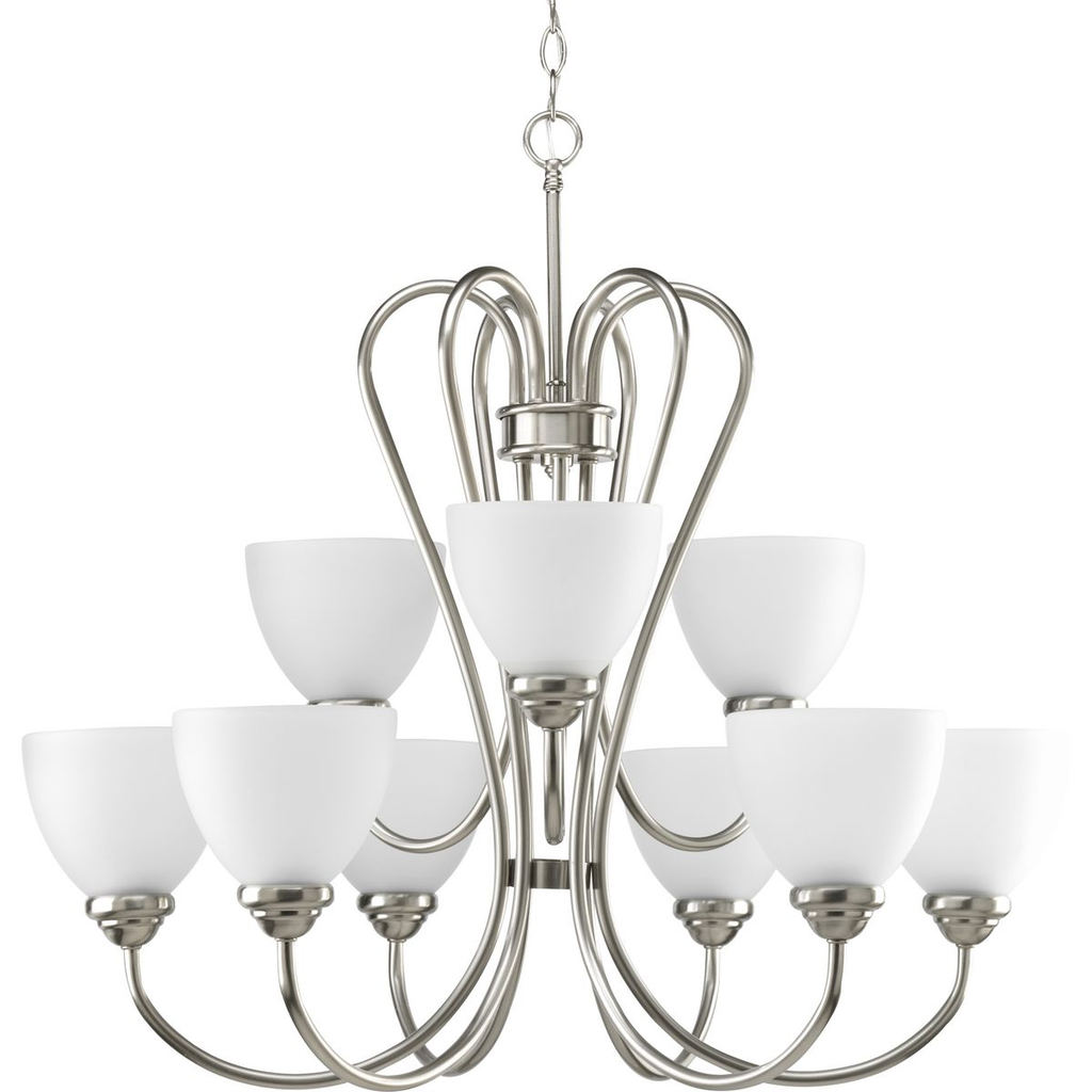 Product image for Progress P4668-09 Heart Collection Nine-Light Brushed Nickel Etched Glass Farmhouse Chandelier Light