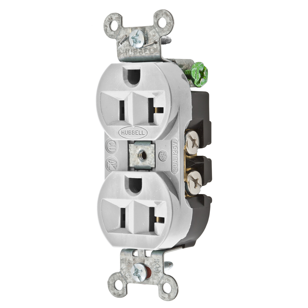 Product image for Hubbell 5362OW Receptacle, DUP SB, HUBPRO, 20A 125V, SM , OW