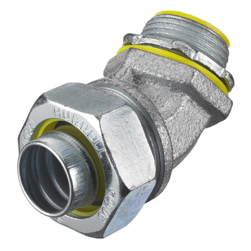 Product image for Hubbell Wiring Devices H05041 1/2 Inch Male Threaded Insulated 45 Degrees Metallic Liquidtight Conduit Connector