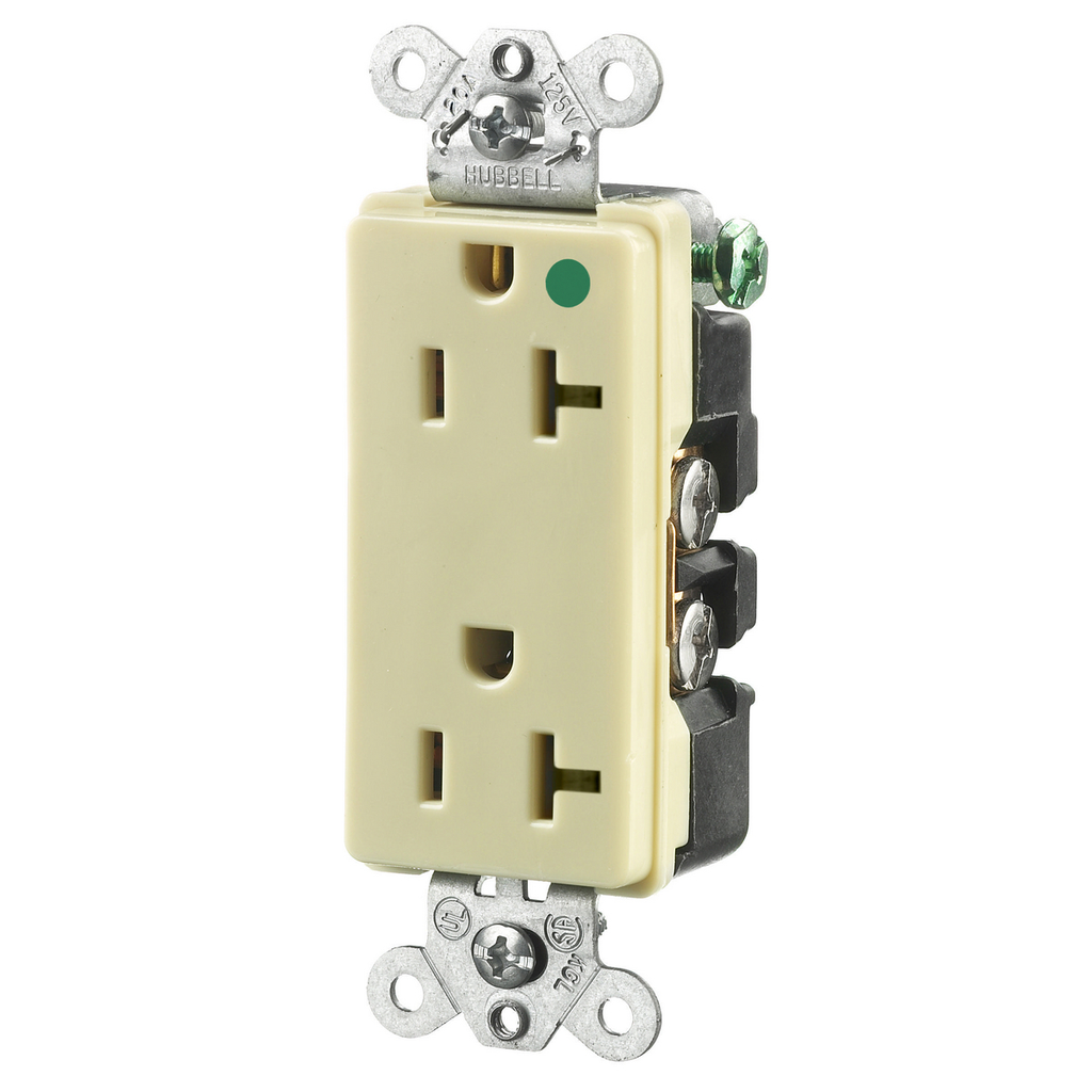 Mayer-DDS-Straight Blade Devices, Receptacles, Duplex, Hospital Grade, 2-Pole 3-Wire Grounding, 20A 125V, 5-20R, Ivory, Single Pack-1