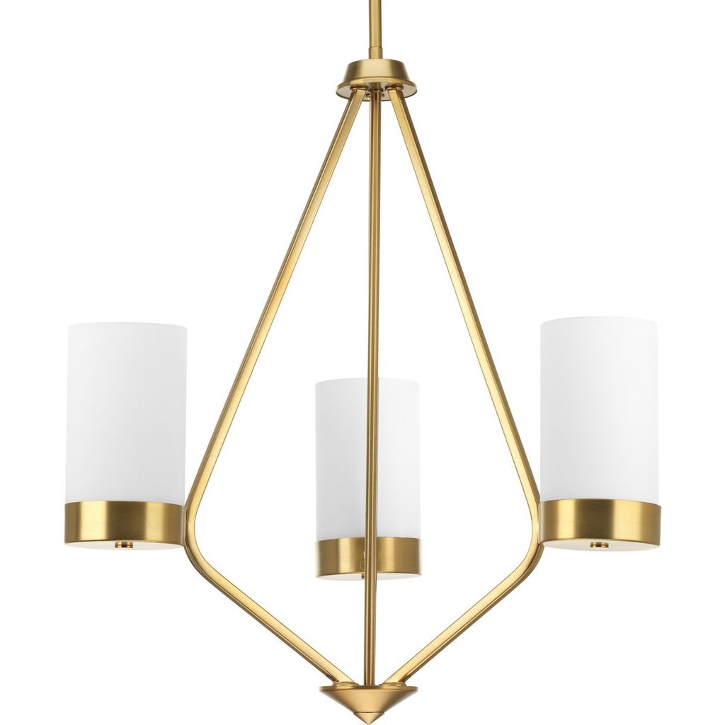 Product image for Progress P400021-109 Elevate Collection Three-Light Brushed Bronze Etched White Glass Mid-Century Modern Chandelier Light
