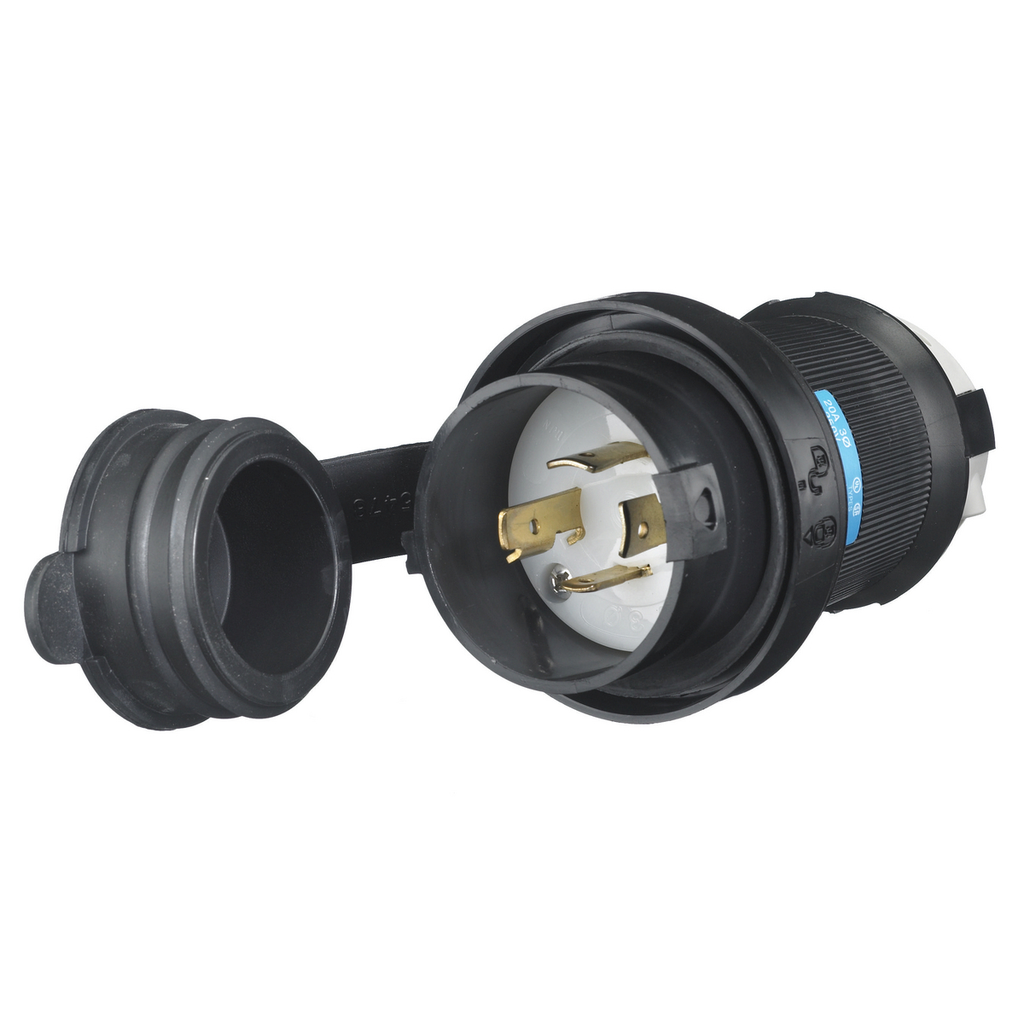 Hubbell HBL2421-SW 20A 3Ph 250V AC Twist-Lock Watertight SAFETY-SHROUD Black VALOX Plug Product image for Hubbell HBL2421-SW 20A 3Ph 250V AC Twist-Lock Watertight SAFETY-SHROUD Black VALOX Plug