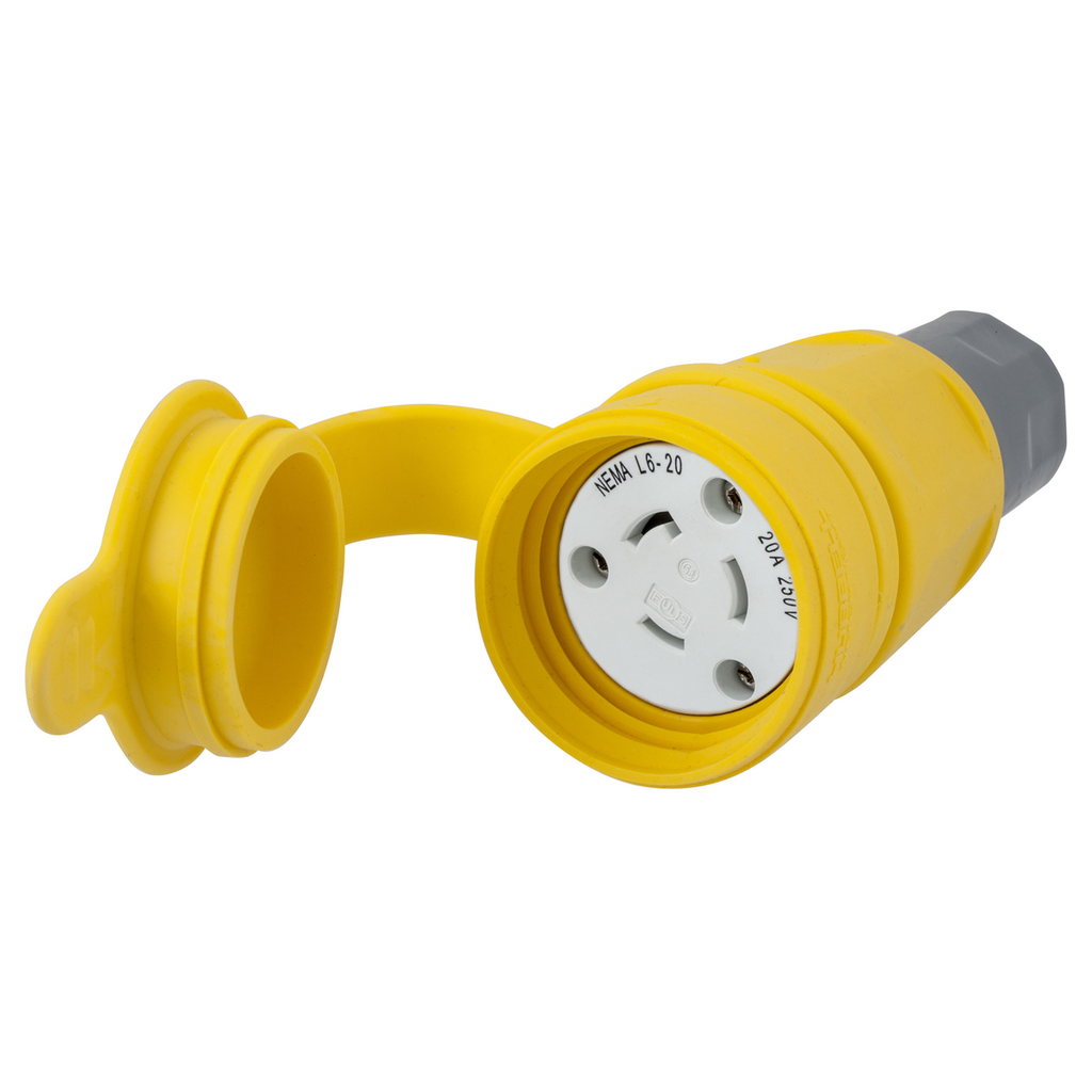 Product image for Hubbell HBL27W48 20 Amp 250 Volt 2-Pole 3-Wire NEMA L6-20R Yellow Locking Connector