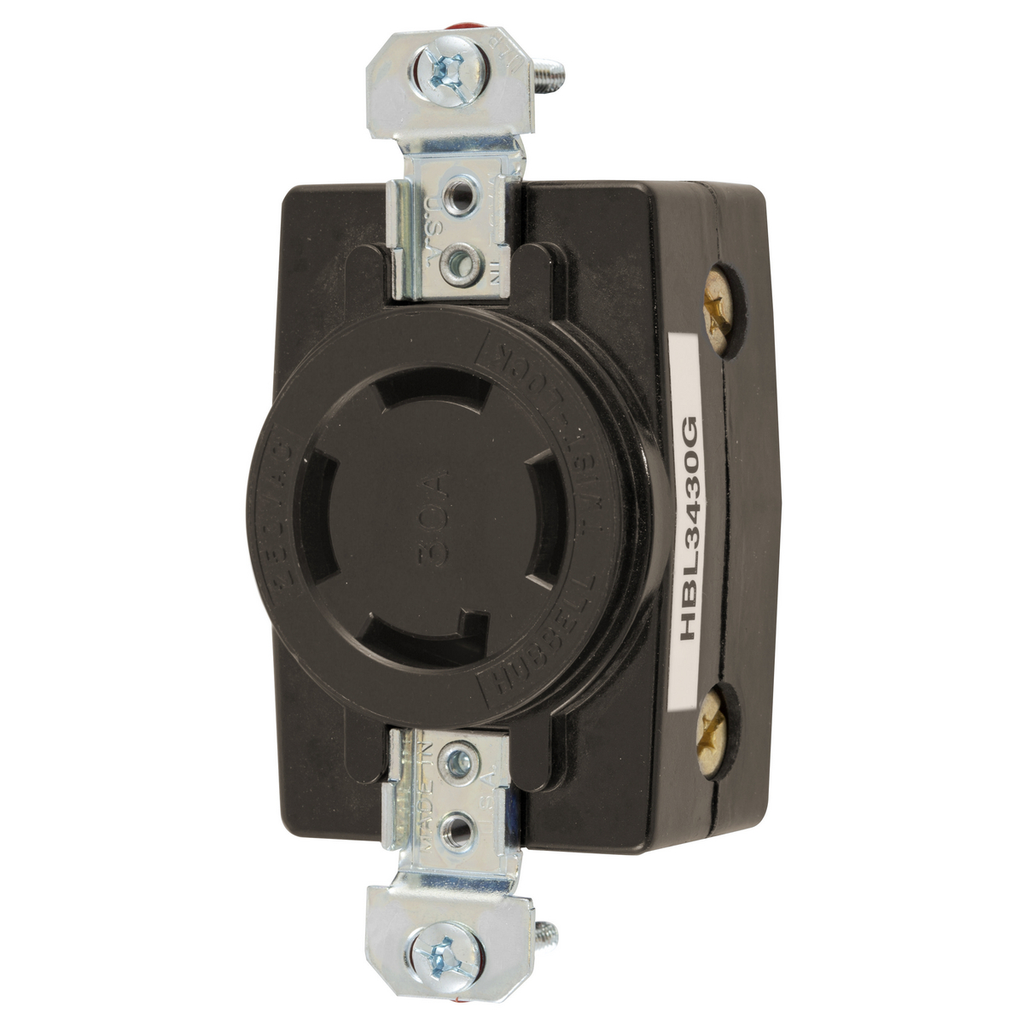 Product image for Hubbell HBL3430-G 30A 3Ph 250V AC Non-NEMA Twist-Lock Black Single Flush Receptacle
