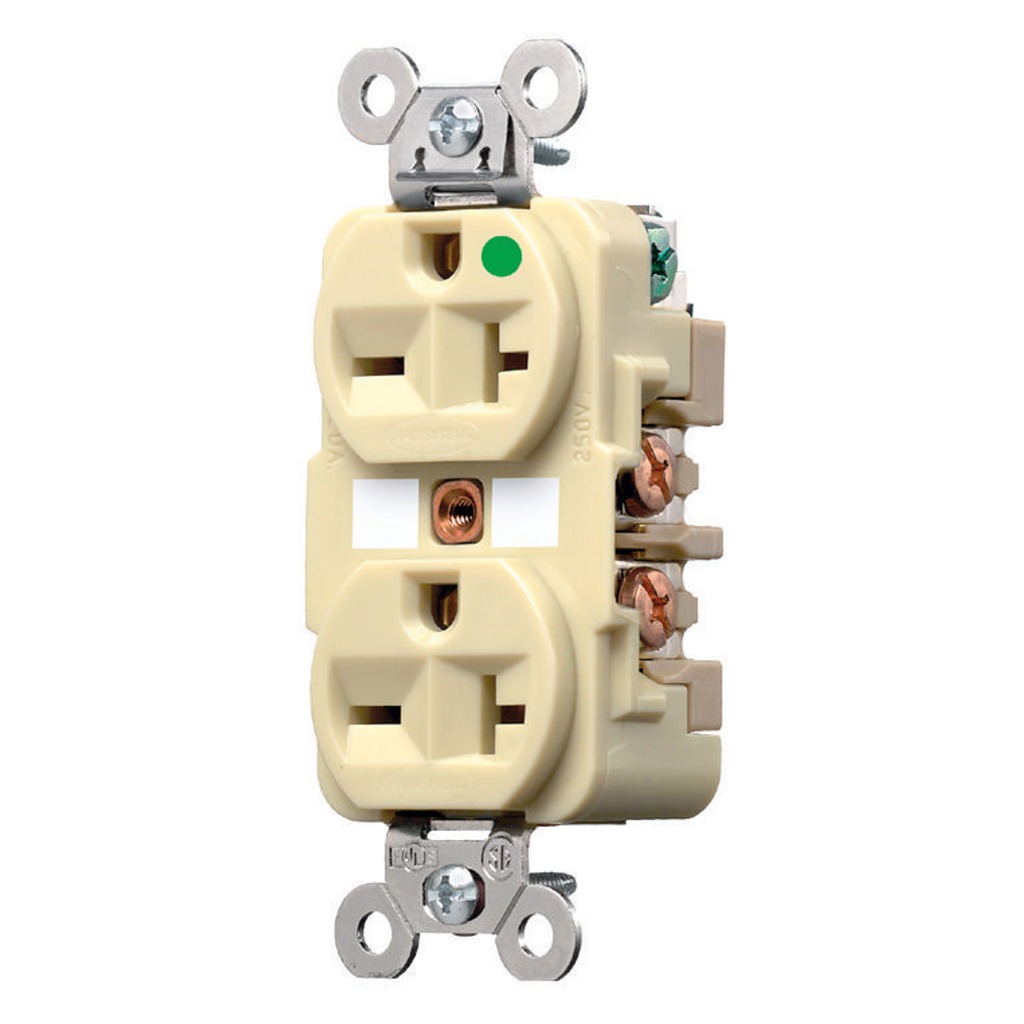 Mayer-DDS-Straight Blade Devices, Receptacles, Duplex, Hospital Grade, 2-Pole 3-Wire Grounding, 20A 250V, 6-20R, Ivory, Single Pack-1