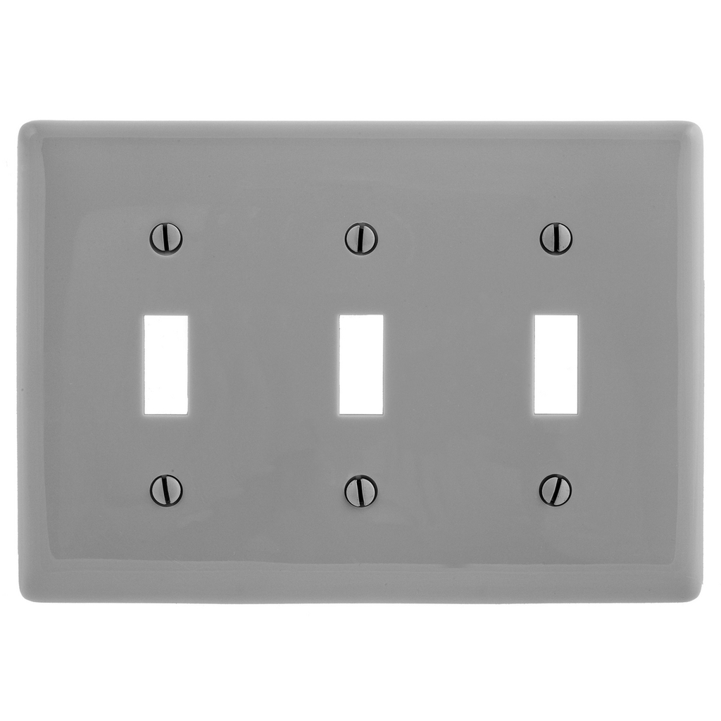 Product image for Hubbell NP3GY 3-Gang Gray Nylon Standard 3-Toggle Switch Wallplate