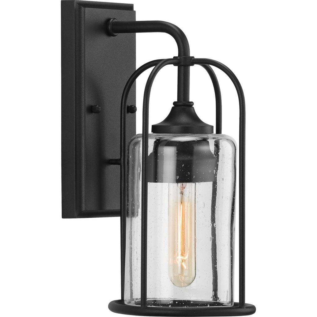 Product image for Progress P560255-031 Watch Hill Collection One-Light Textured Black and Clear Seeded Glass Farmhouse Style Small Outdoor Wall Lantern