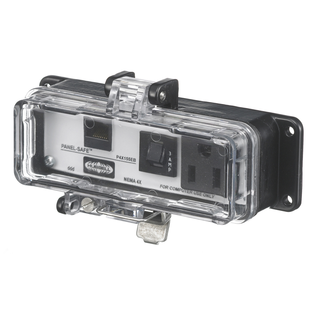 Product image for Hubbell P4X155EB IE, NEMA 4X, CAT5E, 15A 125V, 3A CIRC BRK