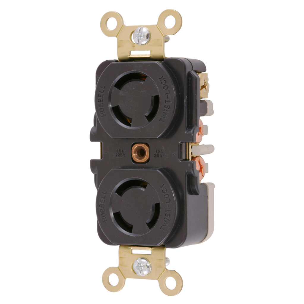 Product image for Hubbell HBL7580 10 Amp 250 VAC 3-Pole 3-Wire Non-NEMA Black Duplex Locking Receptacle