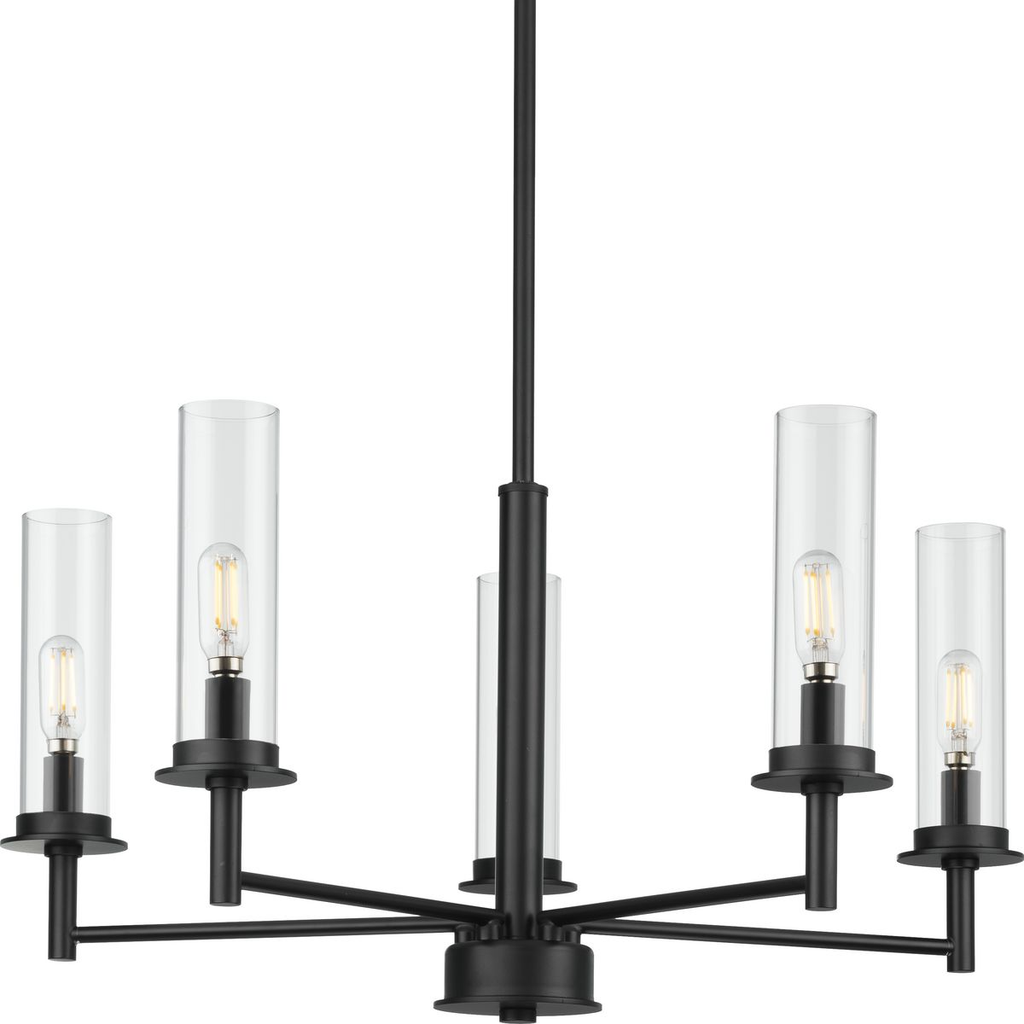 Product image for Progress P400251-031 Kellwyn Collection Five-Light Matte Black and Clear Glass Transitional Style Chandelier Light