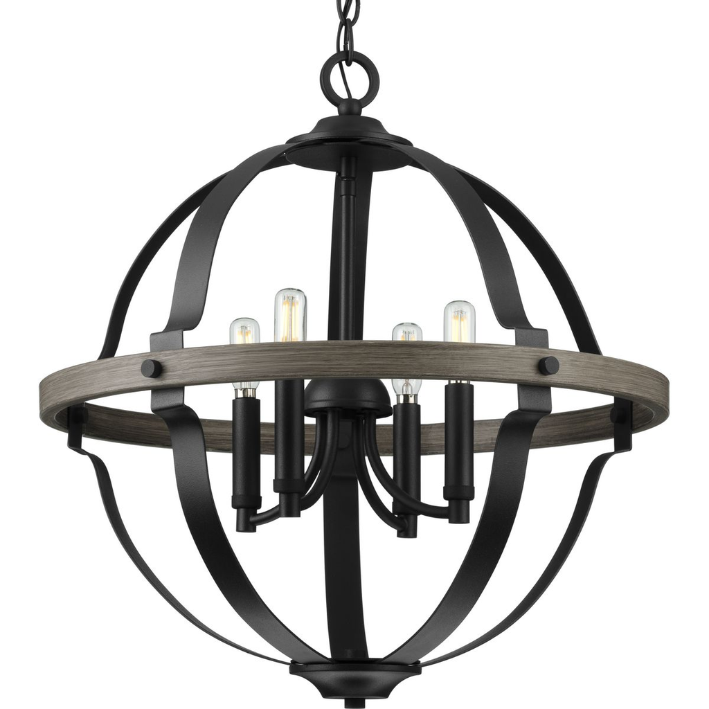 Product image for Progress P500278-031 Lockhart Collection Four-Light Matte Black/Aged Oak Farmhouse Style Hanging Pendant Light