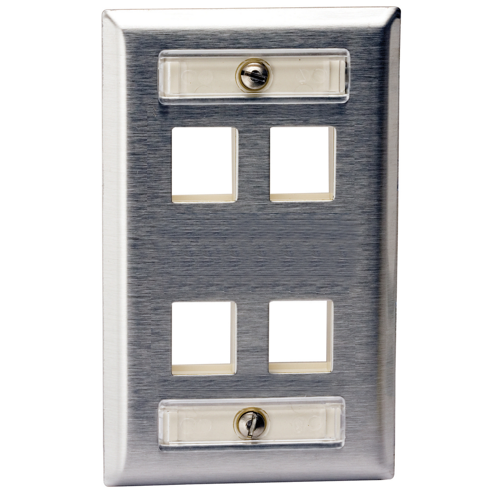 Product image for Hubbell SSFL14 1-Gang Stainless Steel 4-Port Face Plate