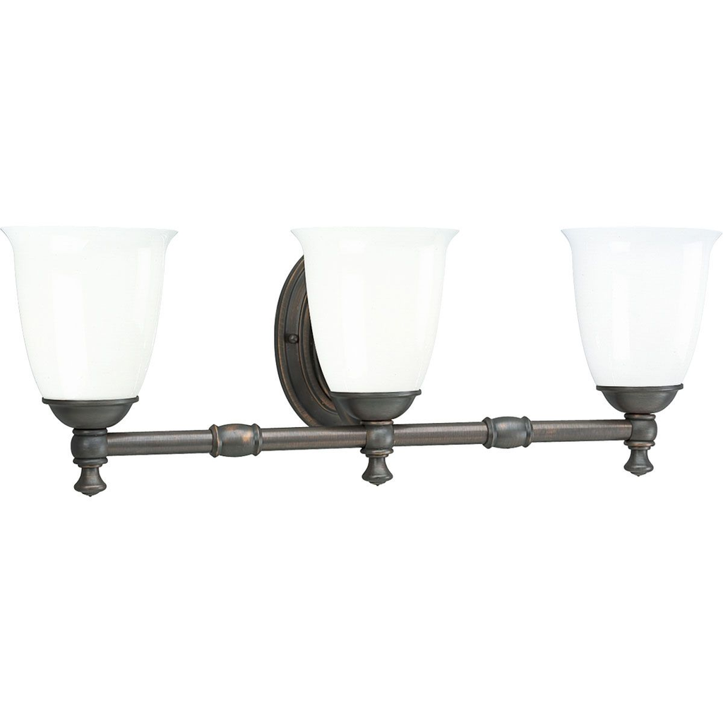 Product image for Progress P3029-74 Victorian Collection Three-Light Venetian Bronze White Opal Glass Farmhouse Bath Vanity Light