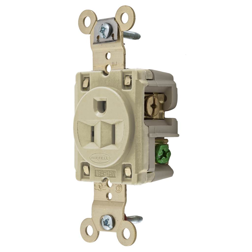Product image for Hubbell HBL5261-I Ivory 15A 125V Single Receptacle. Extra Heavy Duty Industrial Series