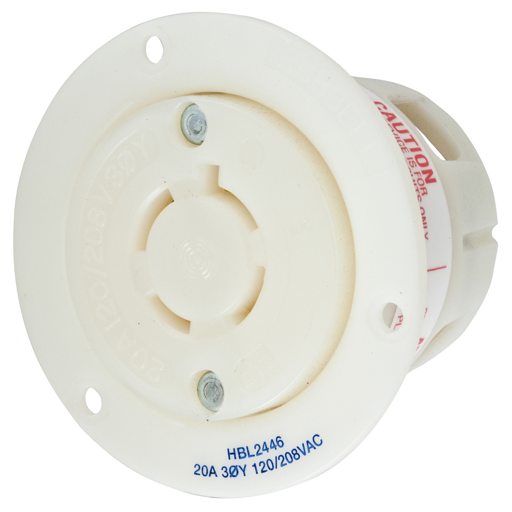 Product image for Hubbell HBL2446 Locking Flanged-Receptacle, 20A 120/208V, L18-20R, WH