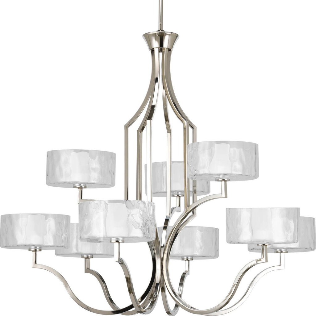 Product image for Progress P4646-104WB Caress Collection Nine-Light Polished Nickel Clear Water Glass Luxe Chandelier Light