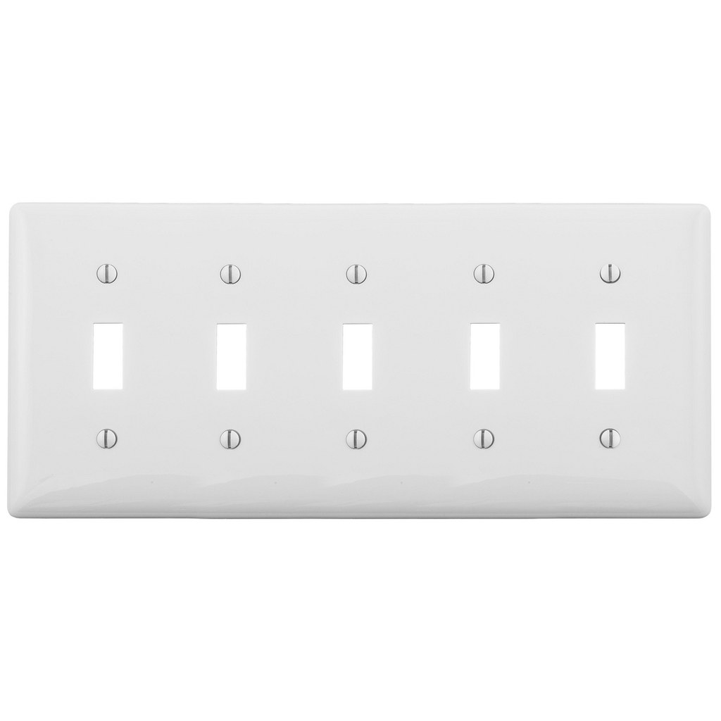 Product image for Hubbell NP5W 5-Gang White Nylon Standard 5-Toggle Switch Wallplate