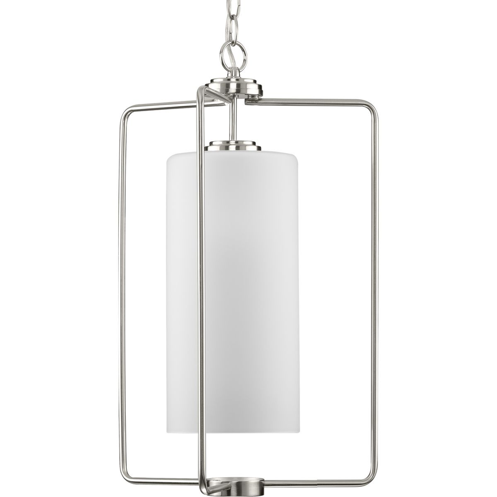 Product image for Progress P500333-009 Merry Collection One-Light Brushed Nickel and Etched Glass Transitional Style Foyer Pendant Light