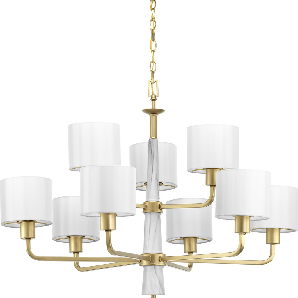 Product image for Progress P400099-078 Palacio Collection Nine-Light Vintage Gold White Silk Fabric Shade Luxe Chandelier Light
