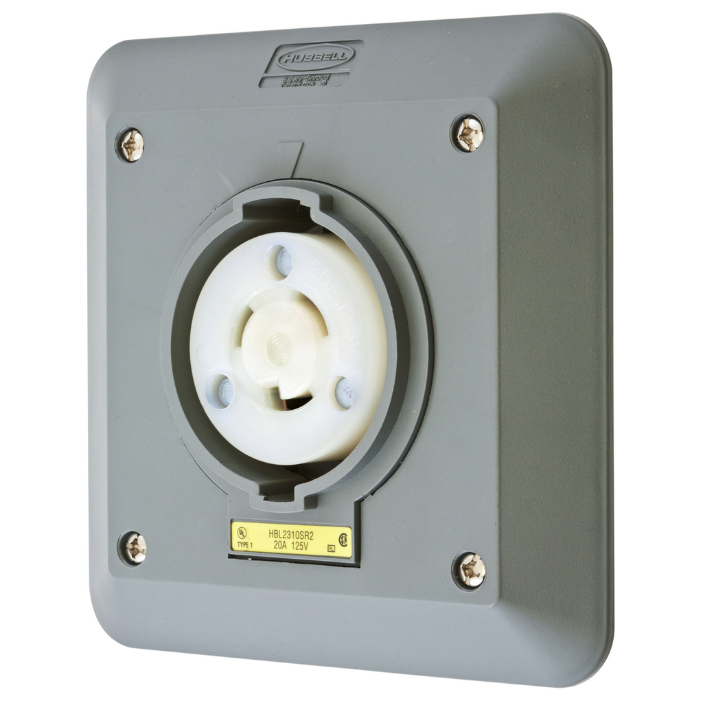 Product image for Hubbell HBL2310SR2 Locking S/SHRD Receptacle, L5-20R, 2G SURF MT, GY