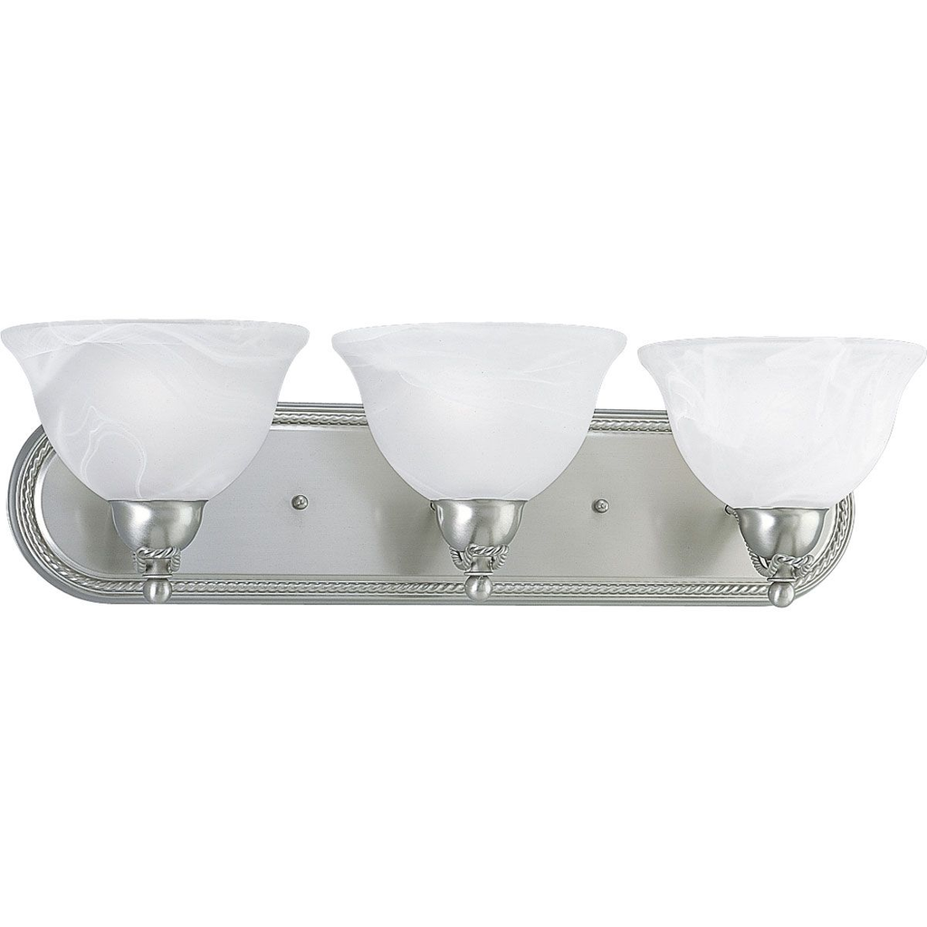 Product image for Progress P3268-09 Avalon Collection Three-Light Brushed Nickel Alabaster Glass Traditional Bath Vanity Light