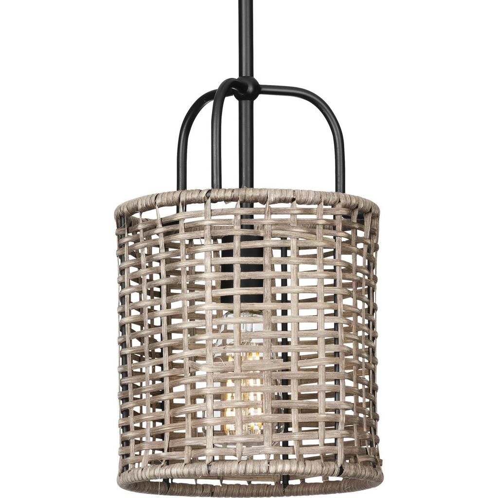 Product image for Progress P500307-031 Lavelle Collection One-Light Matte Black and Mocha finish Rattan Hanging Mini-Pendant Light