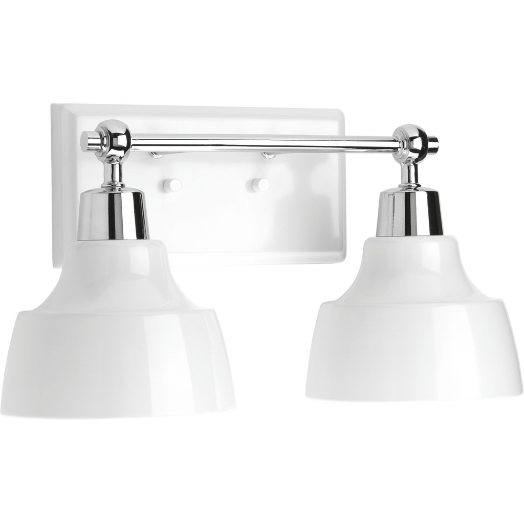 Product image for Progress P300040-015 Bramlett Collection Two-Light Polished Chrome White Metal Shade Coastal Bath Vanity Light
