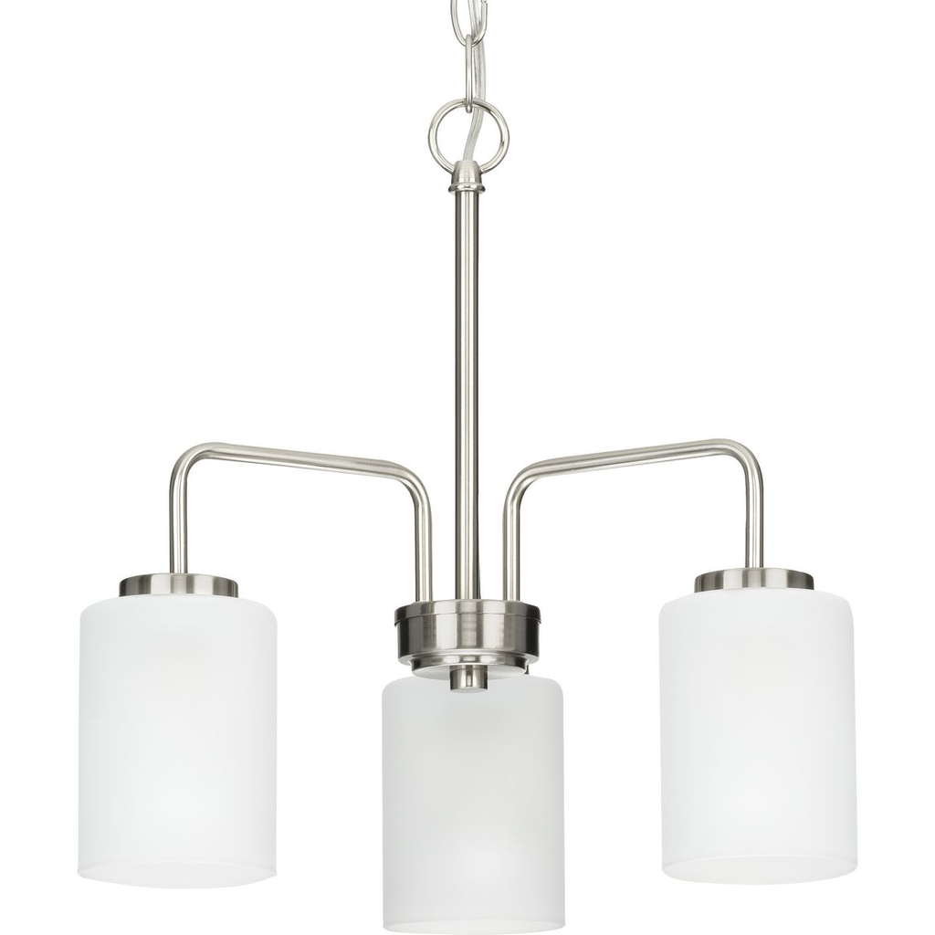 Product image for Progress P400274-009 Merry Collection Three-Light Brushed Nickel and Etched Glass Transitional Style Chandelier Light