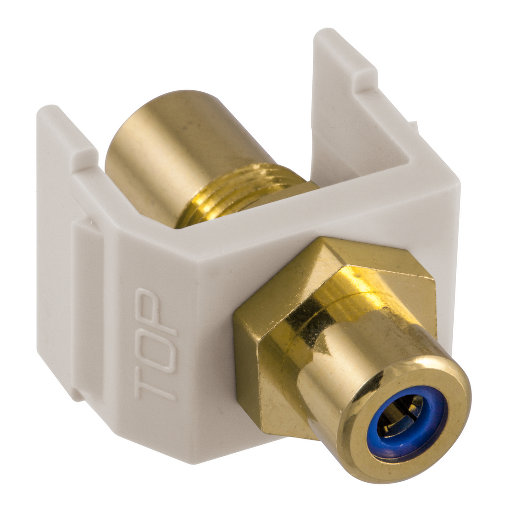 Product image for Hubbell Wiring Devices SFRCBFFOW Blue Interior Office White Housing Snap-Fit RCA Data Communication Connector