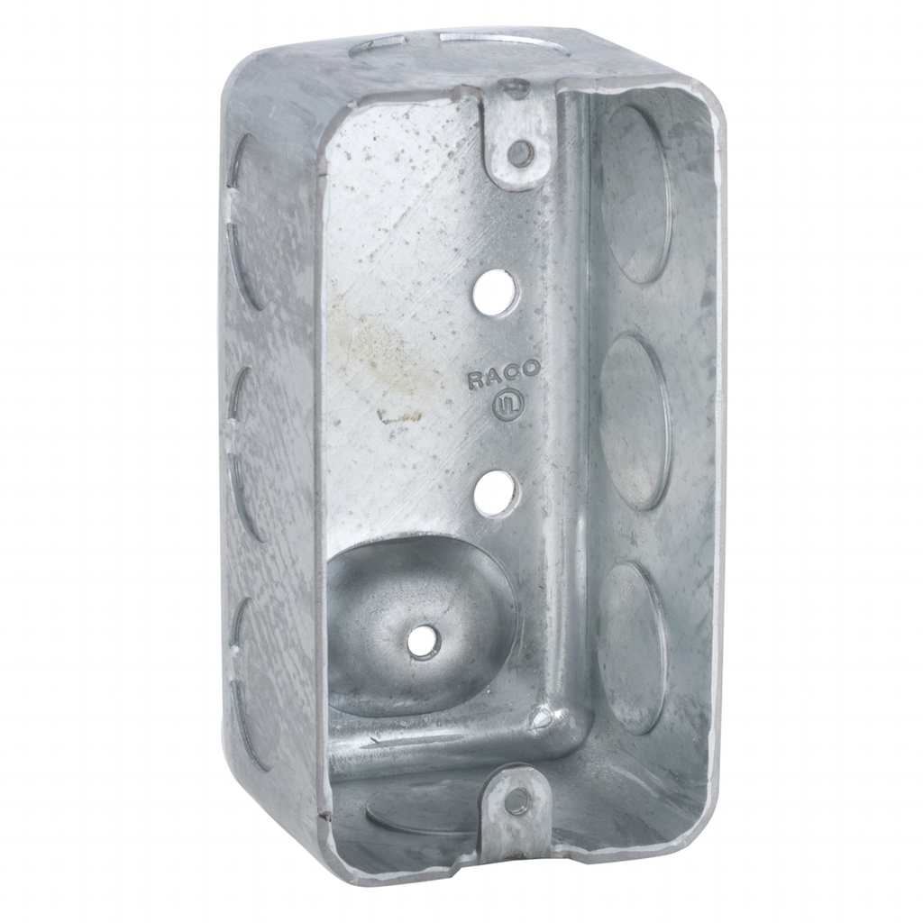 Product image for Raco 666 4" x 2" Handy Box, Drawn, 1-7/8 in. Deep w/ (7) 1/2" & (1) 3/4" Knockouts, Raised Ground