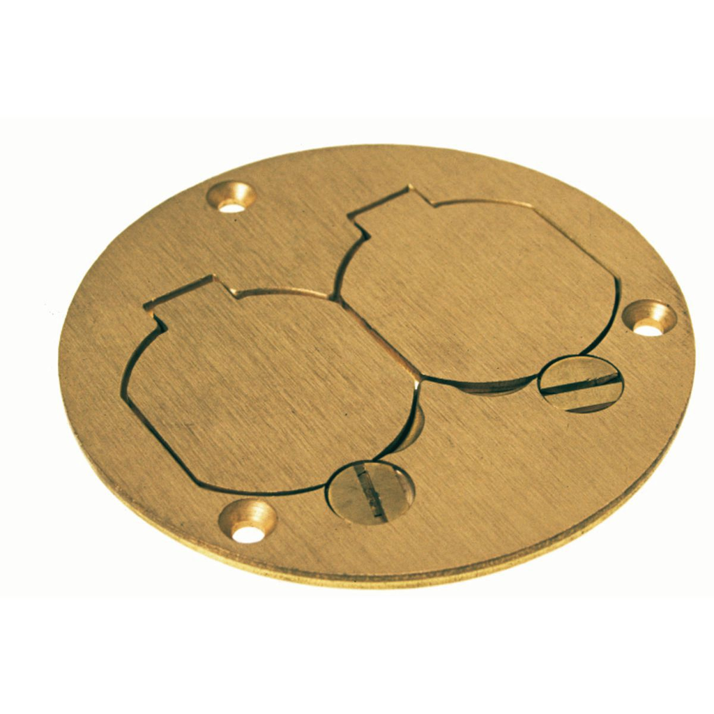 Product image for Raco 6249 Round Floor Box Duplex Brass Cover with Lift Lids