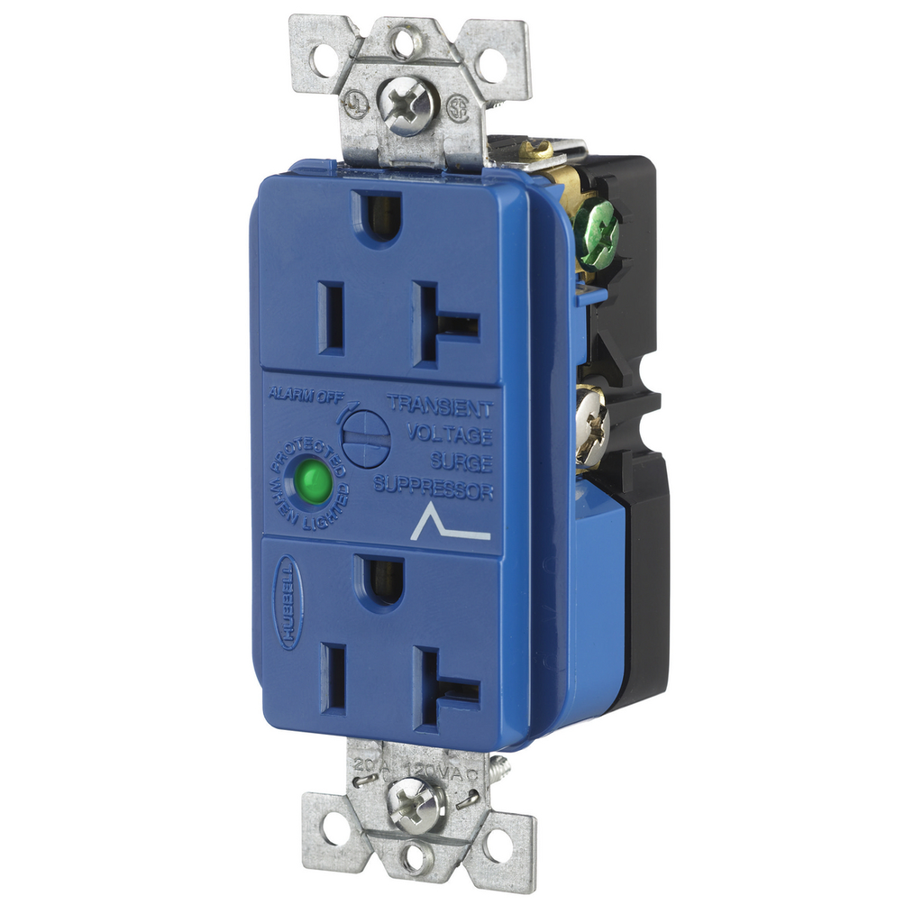 Mayer-DDS-Surge Protective Devices, SPIKESHIELD TVSS Duplex Receptacle with Light and Alarm, 20A 125V, 5-20R, Blue-1