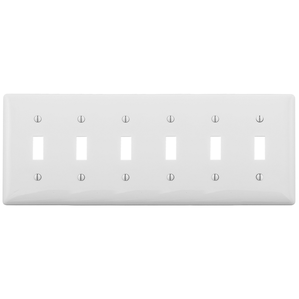 Product image for Hubbell NP6W 6-Gang White Nylon Standard 6-Toggle Switch Wallplate