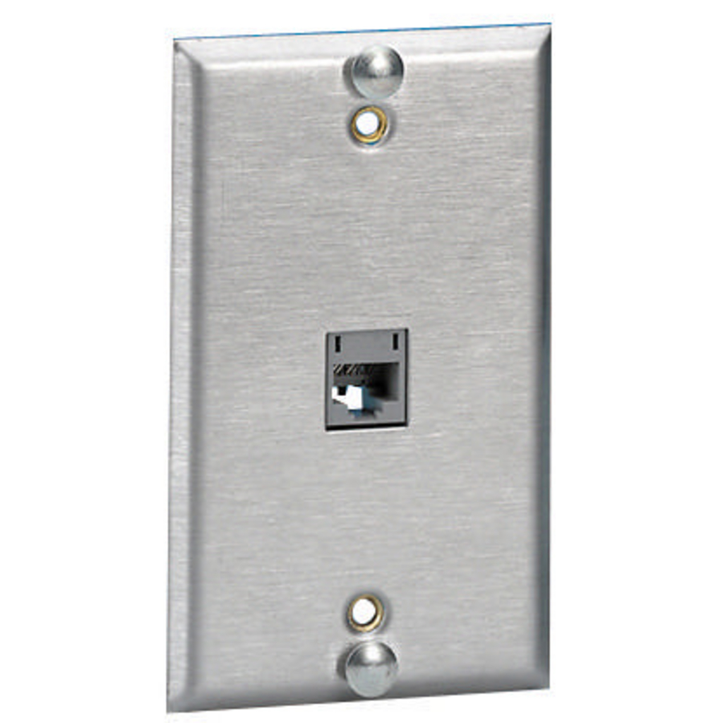 Product image for Hubbell Wiring Devices P630S1G 1-Gang Stainless Steel 1-Port Wall Mount Phone Plate
