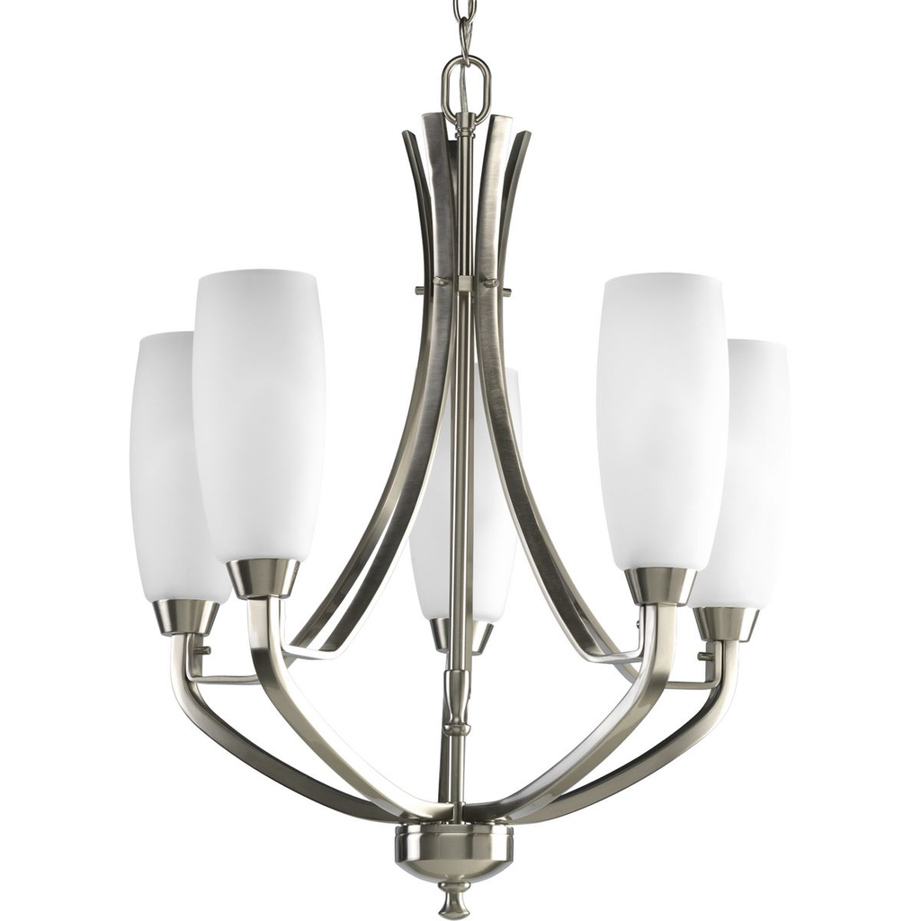 Product image for Progress P4436-09 Wisten Collection Five-Light Brushed Nickel Etched Glass Modern Chandelier Light