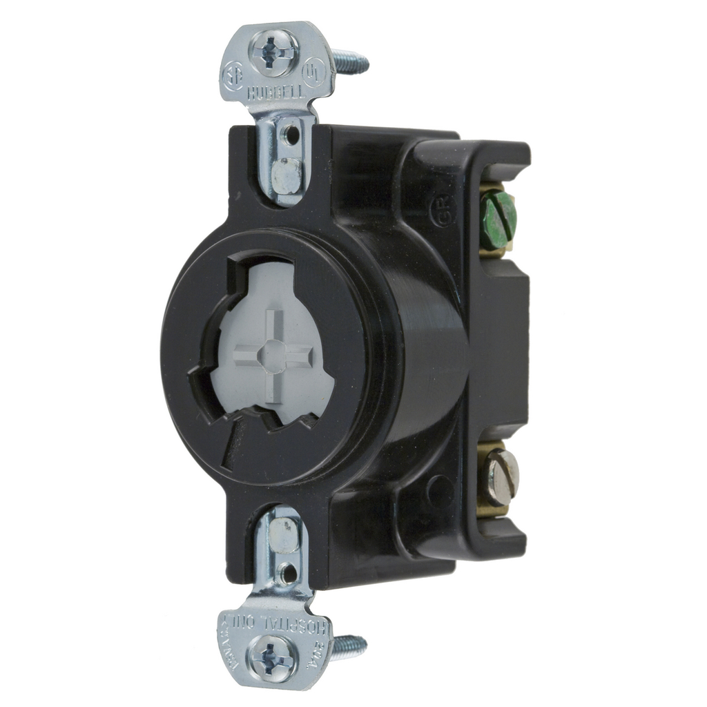 Product image for Hubbell HBL23000HG 20 Amp 125 Volt 2-Pole 3-Wire Black Locking Receptacle