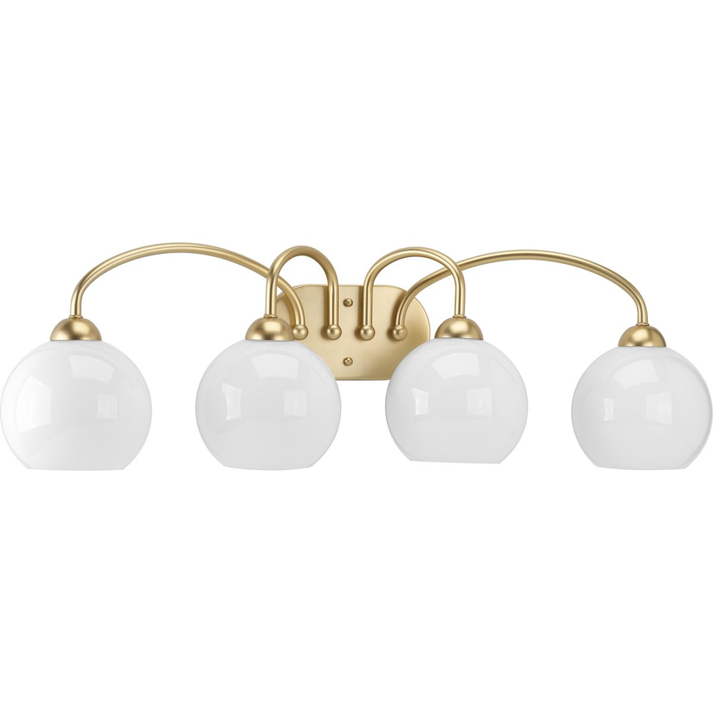 Product image for Progress P300087-078 Carisa Collection Four-Light Vintage Gold Opal Glass Mid-Century Modern Bath Vanity Light