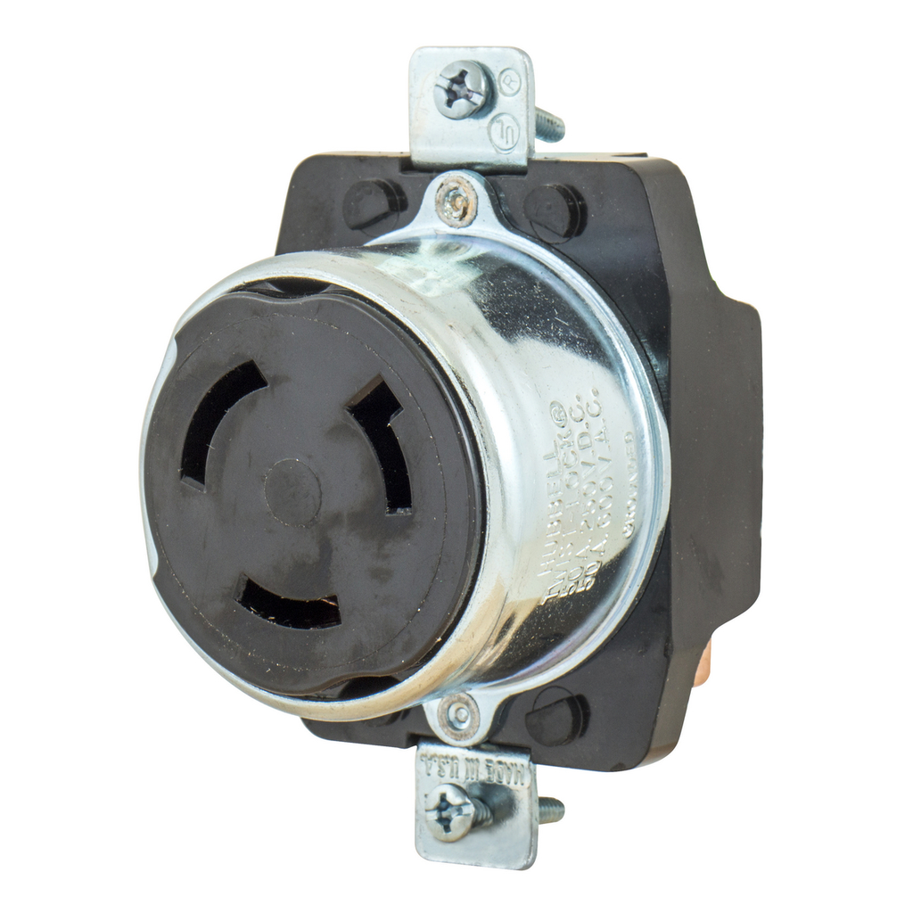 Hubbell HBL3771 50 Amp 600 VAC and 250 VDC 2-Pole 3-Wire Black Locking Receptacle Product image for Hubbell HBL3771 50 Amp 600 VAC and 250 VDC 2-Pole 3-Wire Black Locking Receptacle