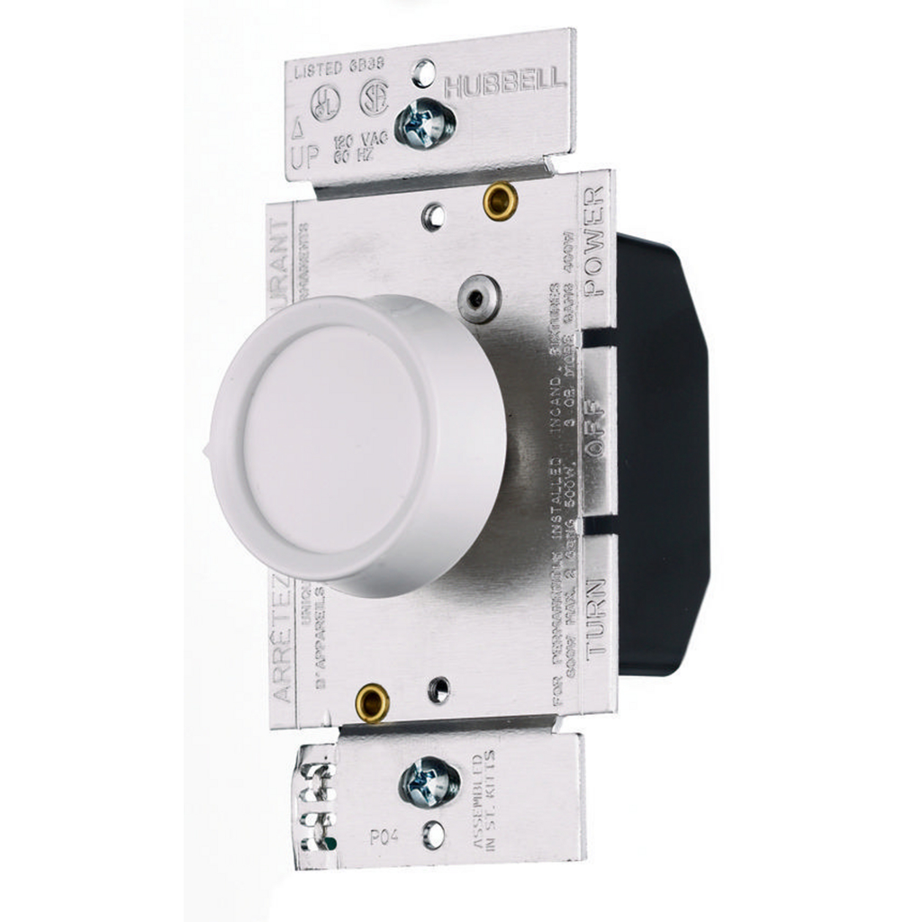 Product image for Hubbell Wiring Devices RD600PDK 600 W 120 VAC 1-Pole Ivory/White Incandescent Rotary Dimmer