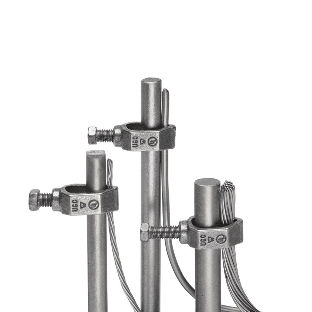 Product image for Burndy GCRT1/0 Mechanical Ground Connector, Cable to Rod or Rebar, 10AWG to 1/0 AWG conductor, 1/2 IN-3/4" Ground Rod, and #3-#5 Rebar