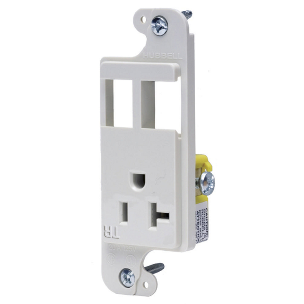 Product image for Hubbell RJ62WTR JLOAD® Multimedia Floor Box Outlet w/ (2) Open Ports, (1) 20A 125V Receptacle - White