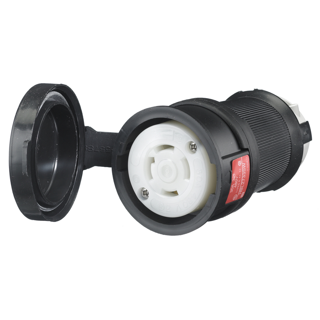 Mayer-DDS-Locking Devices, Twist-Lock®, Watertight Safety Shroud, Female Connector Body, , 30A 3-Phase Delta 480V AC, 3- Pole 4-Wire Grounding, L16-30R, ScrewTerminal, Black and White-1