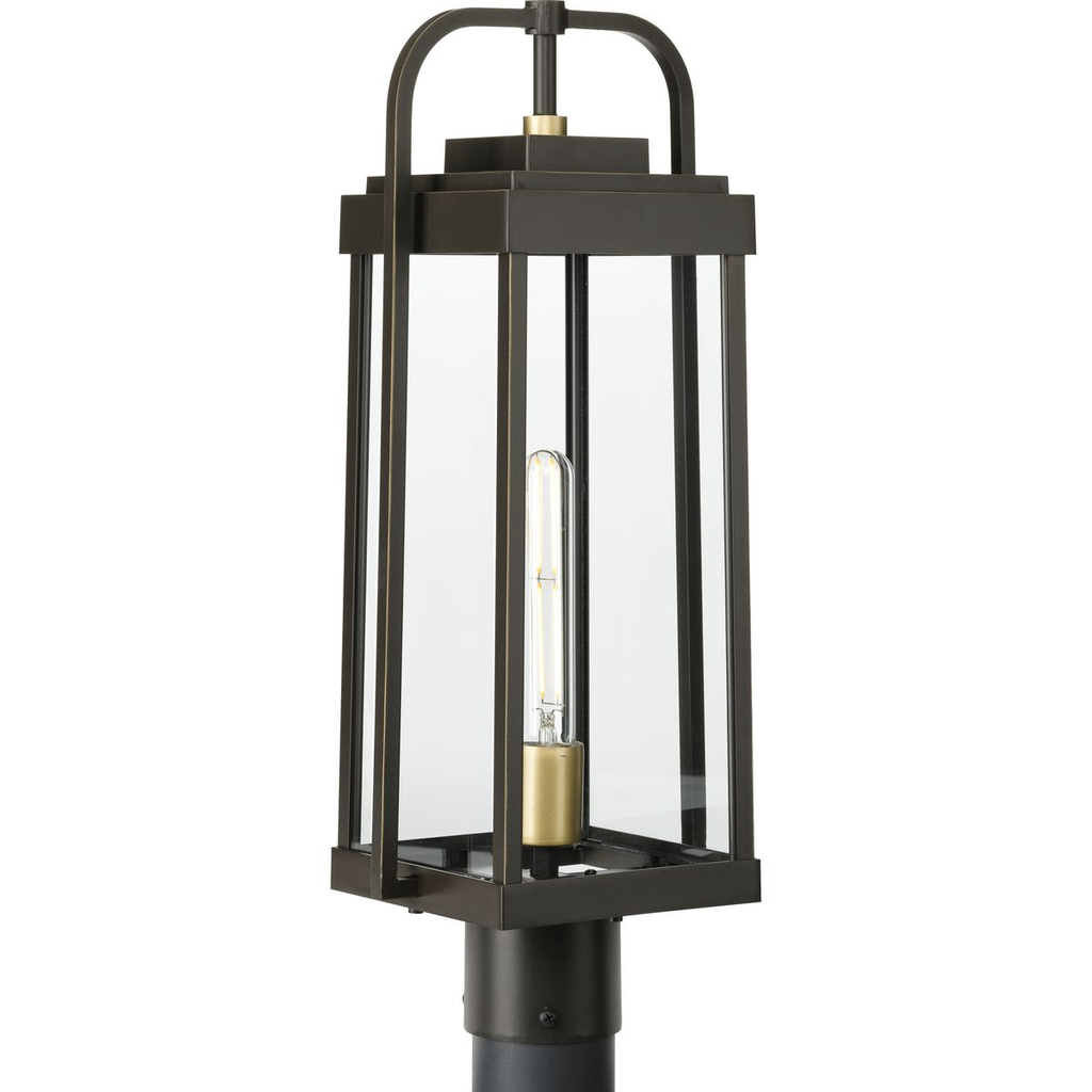 Product image for Progress P540090-020 Walcott Collection One-Light Antique Bronze with Brasstone Accents Clear Glass Transitional Outdoor Post Light
